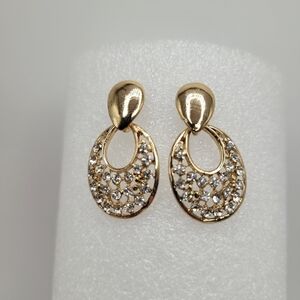 ✨2/$10✨Gold Earrings with Small Diamonds Dangle Elegant Tone Casual Statement 1"